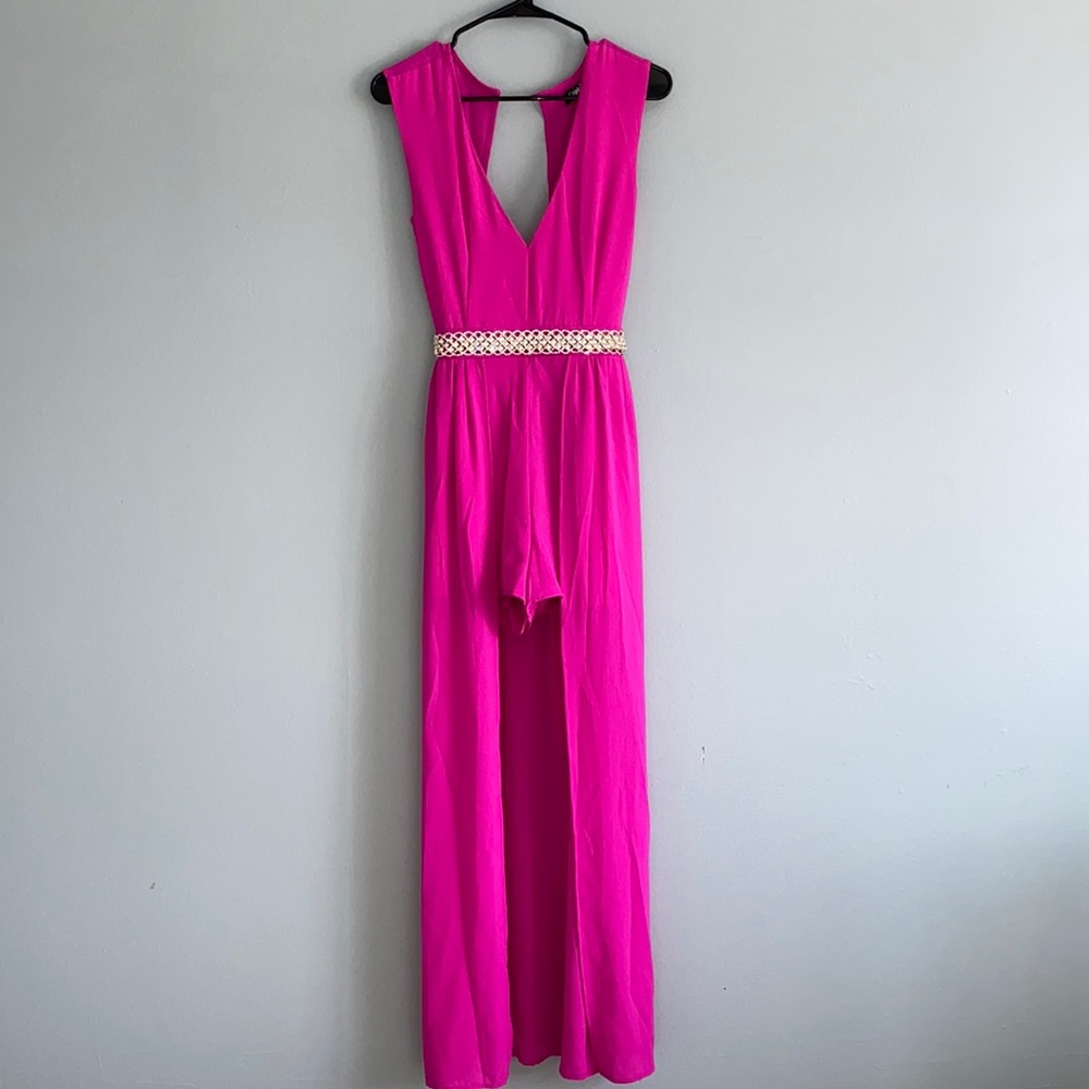 Hot Pink Romper with Rhinestone Belt Detail
